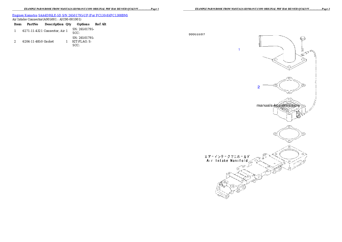 Protected: SAA4D95LE-5D S/N 26501795-UP (For PC130-8) Partsbook
