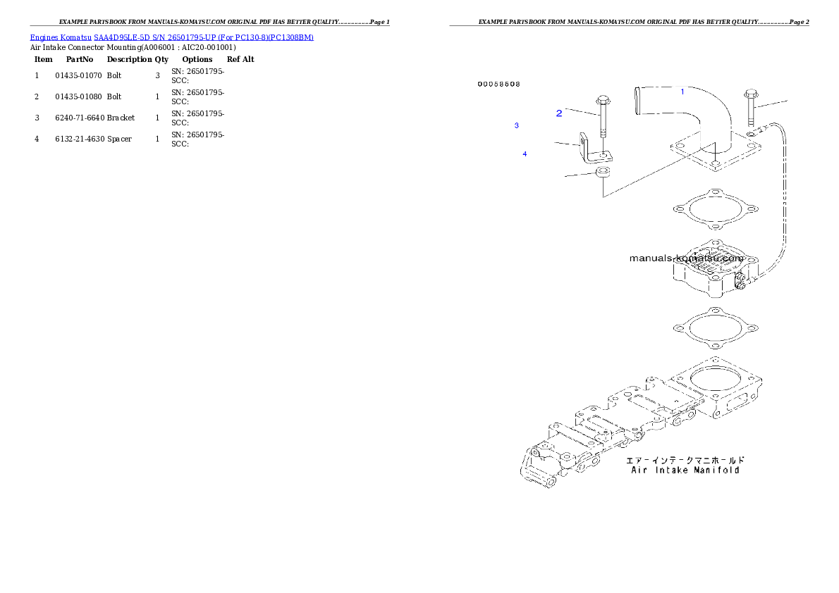 Protected: SAA4D95LE-5D S/N 26501795-UP (For PC130-8) Partsbook
