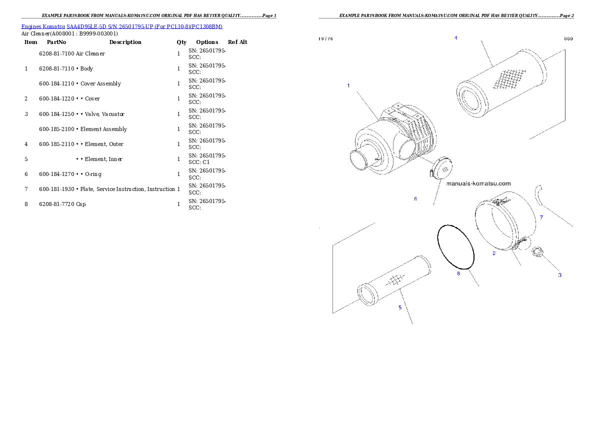 Protected: SAA4D95LE-5D S/N 26501795-UP (For PC130-8) Partsbook