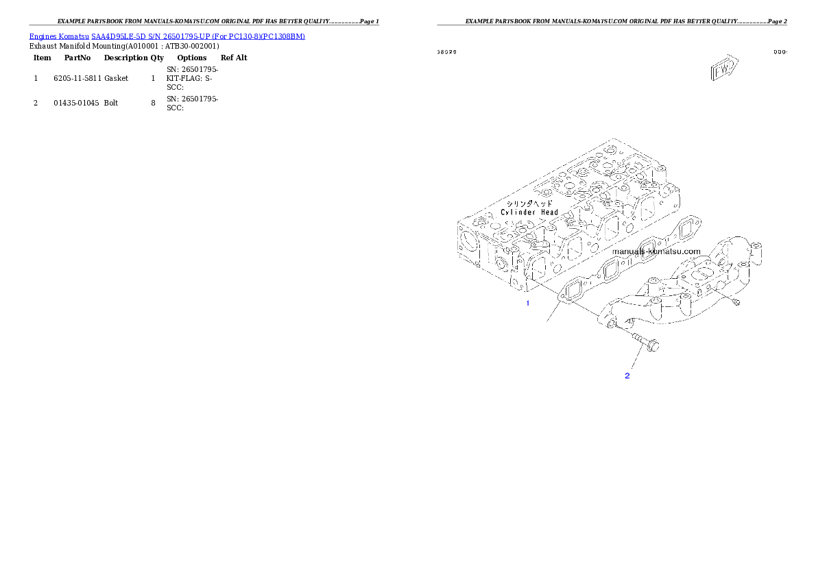Protected: SAA4D95LE-5D S/N 26501795-UP (For PC130-8) Partsbook