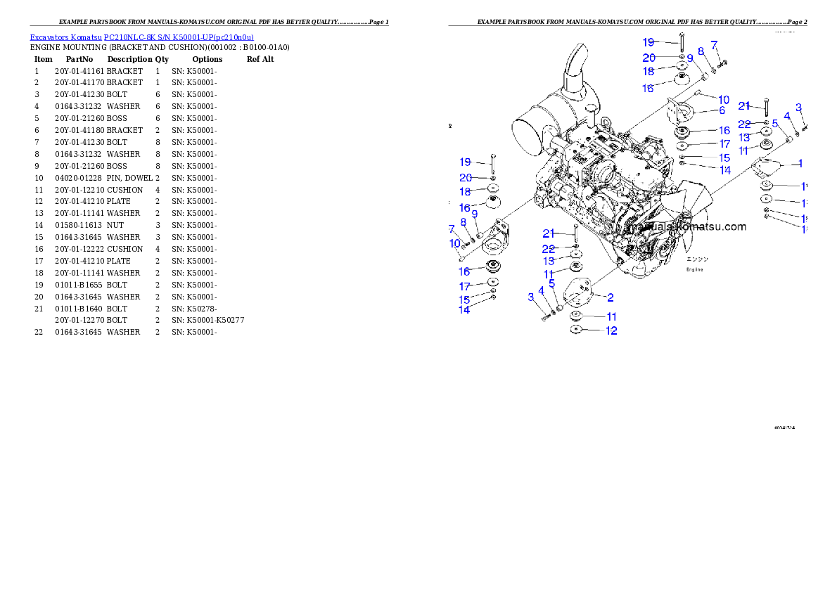 PC210NLC-8K S/N K50001-UP Partsbook