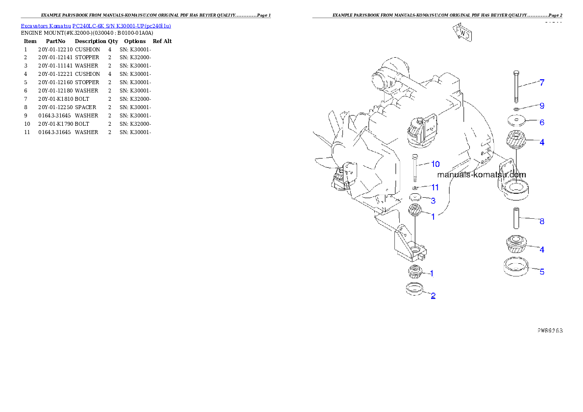 Protected: PC240LC-6K S/N K30001-UP Partsbook