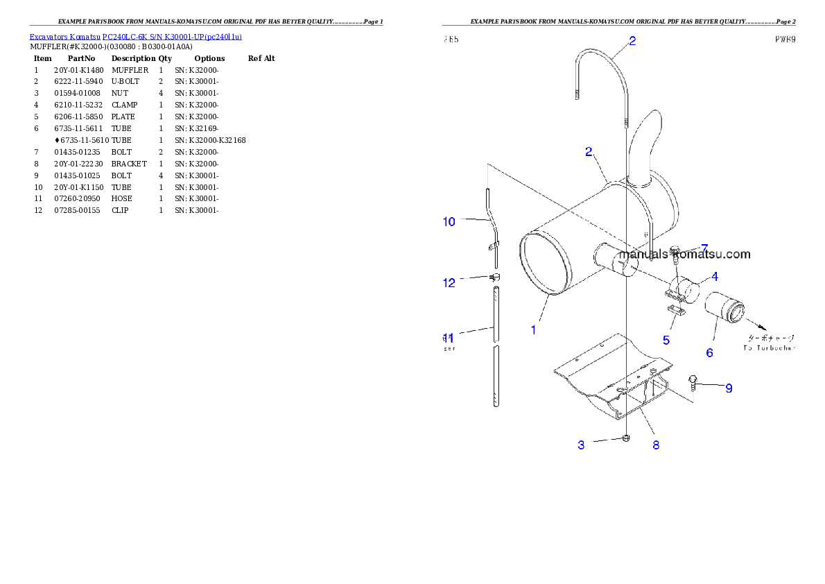 Protected: PC240LC-6K S/N K30001-UP Partsbook