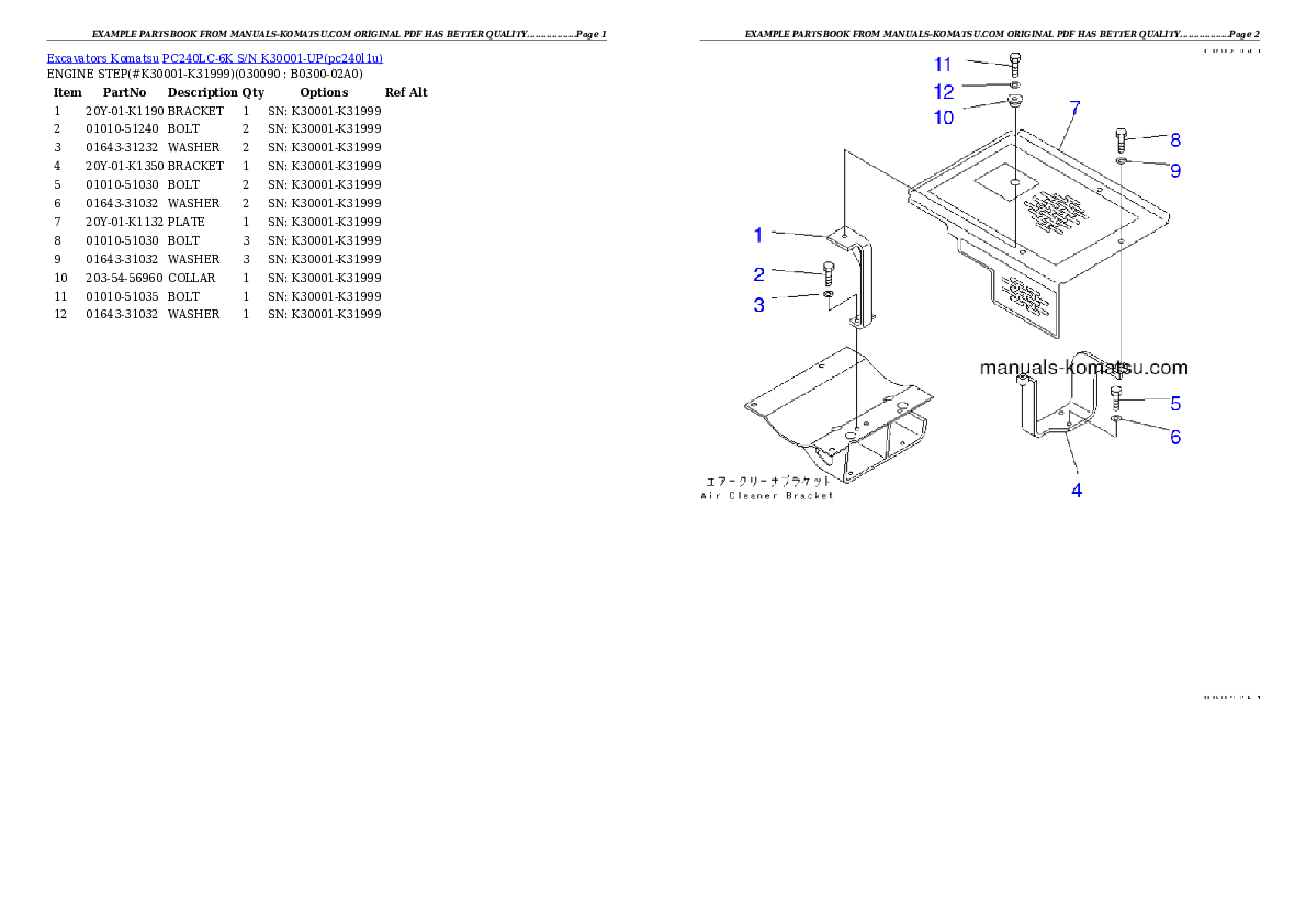 Protected: PC240LC-6K S/N K30001-UP Partsbook