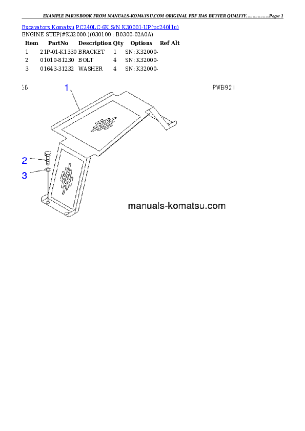 Protected: PC240LC-6K S/N K30001-UP Partsbook