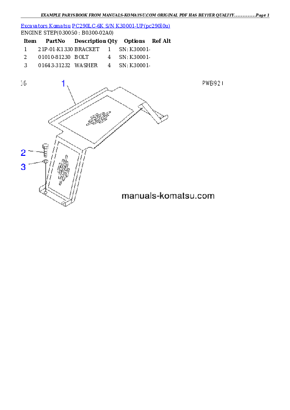 Protected: PC290LC-6K S/N K30001-UP Partsbook
