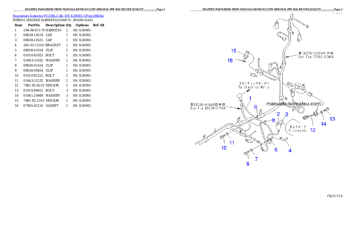 Protected: PC290LC-6K S/N K30001-UP Partsbook