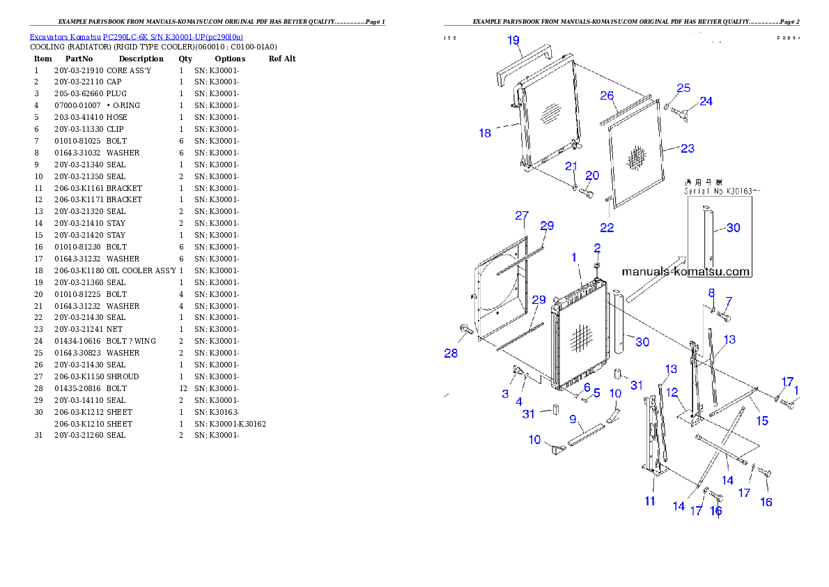 Protected: PC290LC-6K S/N K30001-UP Partsbook