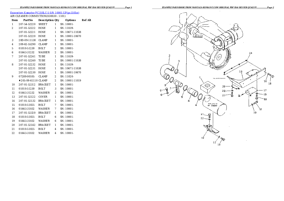 PC310LC-5 S/N 10001-UP Partsbook