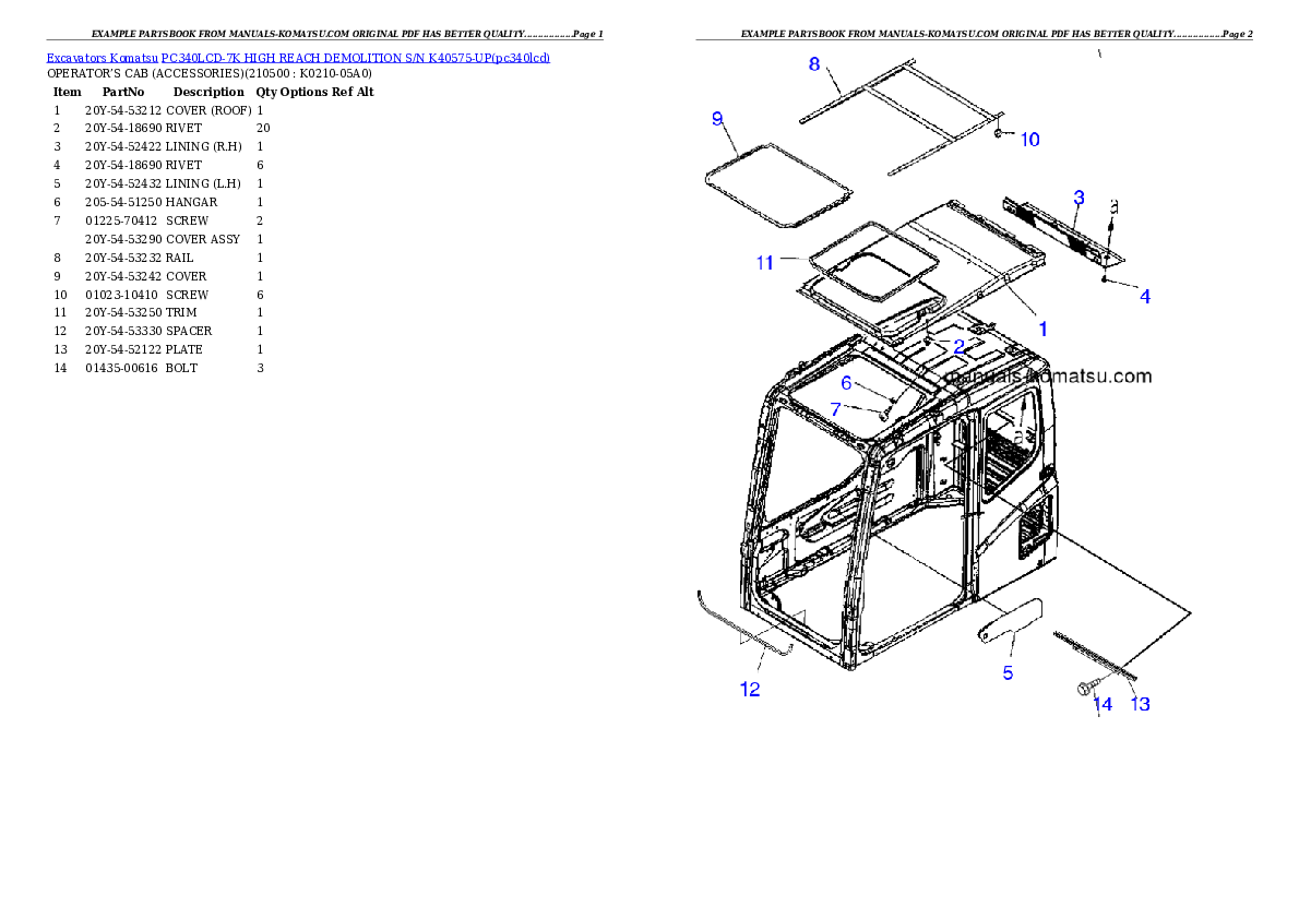 Protected: PC340LCD-7K HIGH REACH DEMOLITION S/N K40575-UP Partsbook