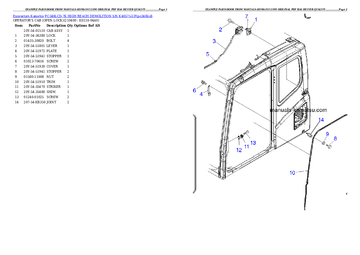 Protected: PC340LCD-7K HIGH REACH DEMOLITION S/N K40575-UP Partsbook