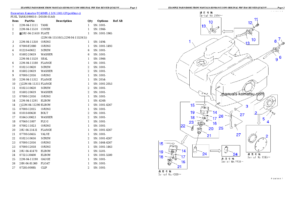 Protected: PC40MR-1 S/N 1001-UP Partsbook