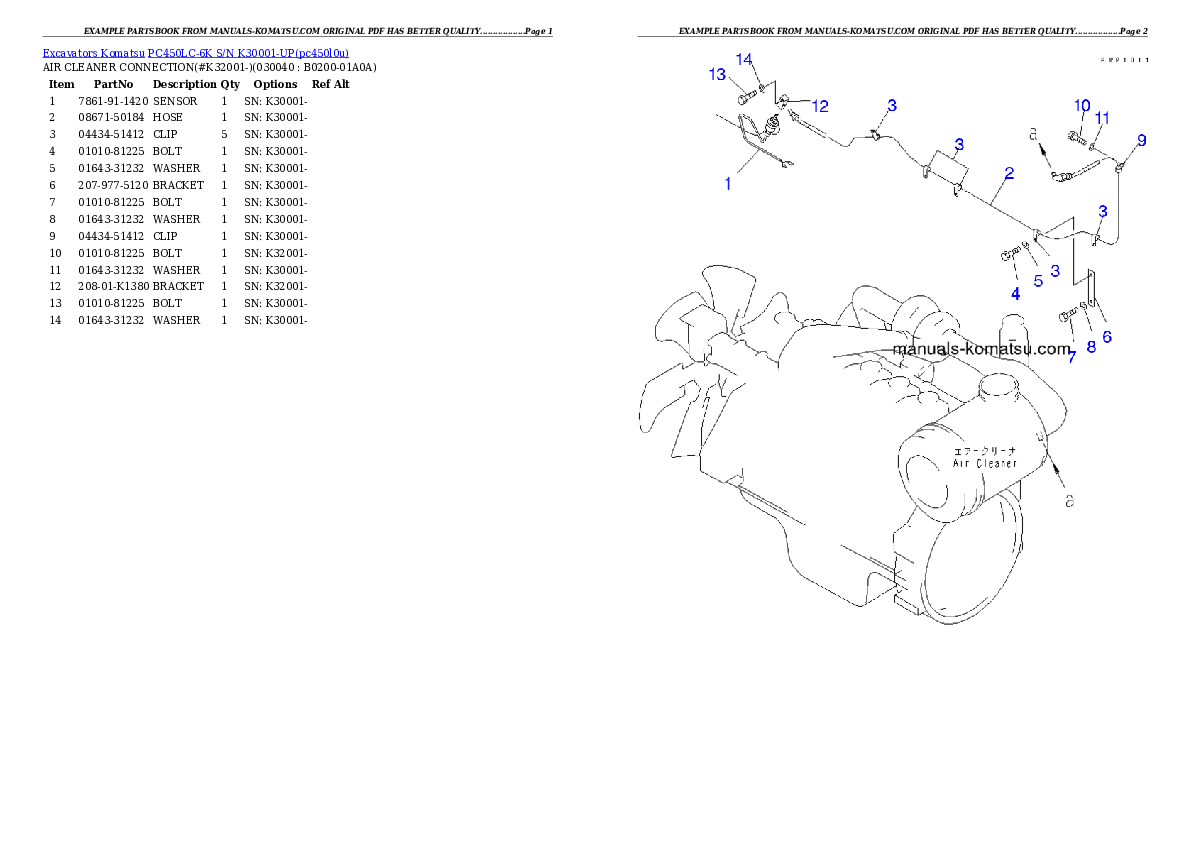 Protected: PC450LC-6K S/N K30001-UP Partsbook
