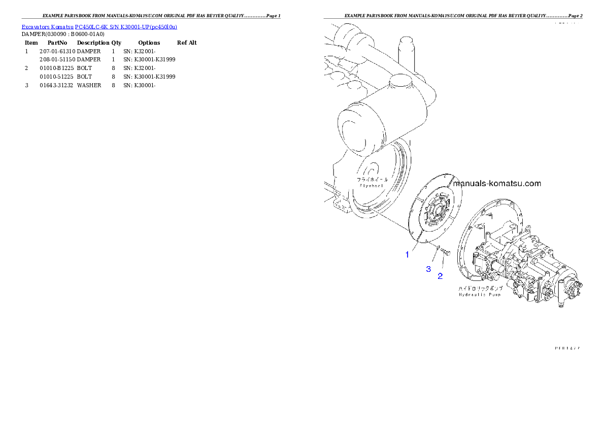 Protected: PC450LC-6K S/N K30001-UP Partsbook