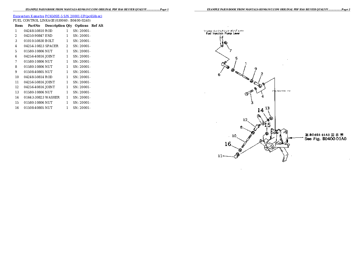 Protected: PC650SE-5 S/N 20001-UP Partsbook