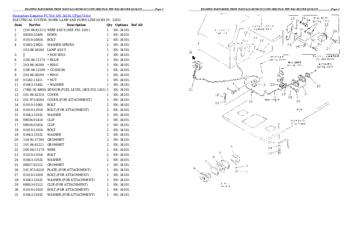Protected: PC70-6 S/N 34101-UP Partsbook