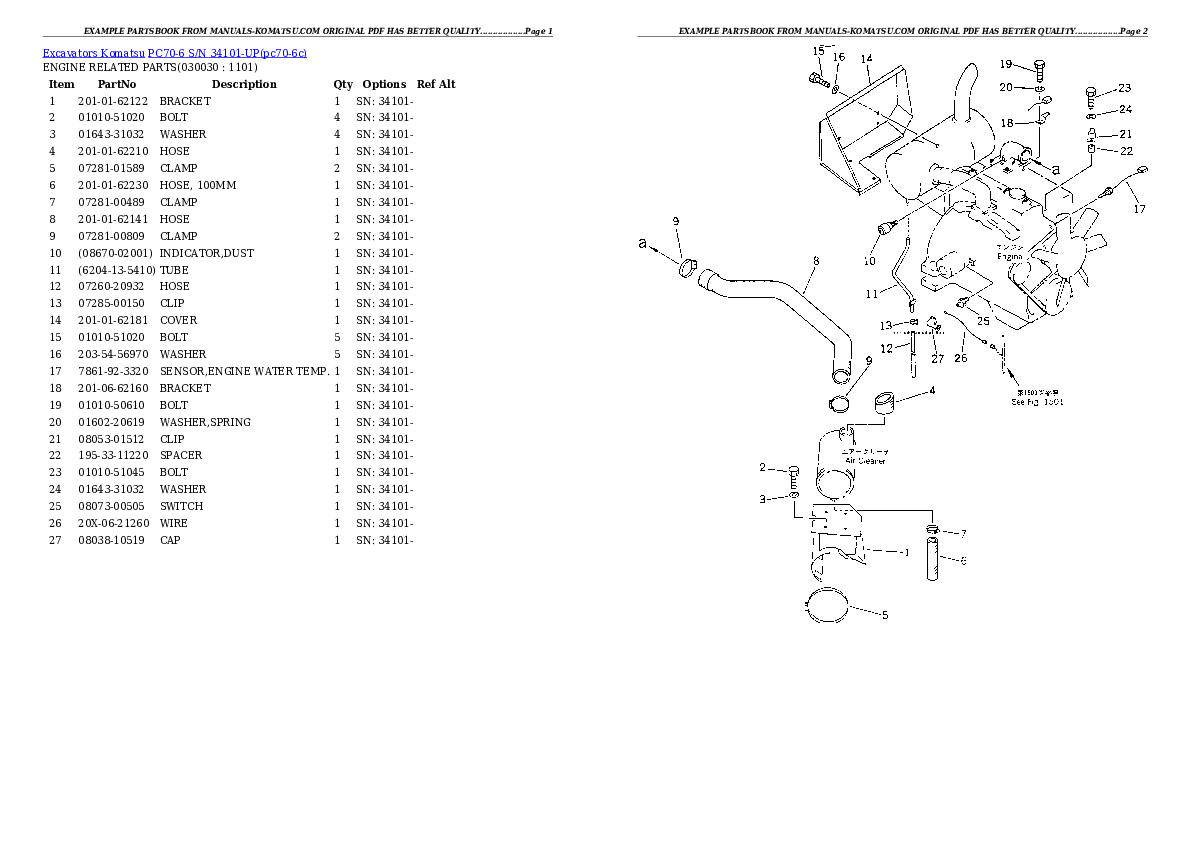 PC70-6 S/N 34101-UP Partsbook