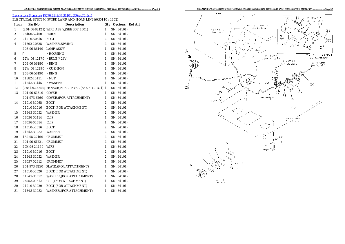 Protected: PC70-6S S/N 34101-UP Partsbook