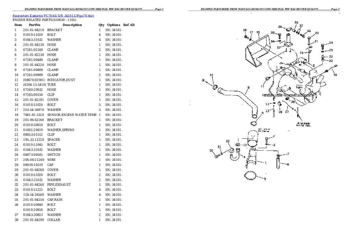 PC70-6S S/N 34101-UP Partsbook