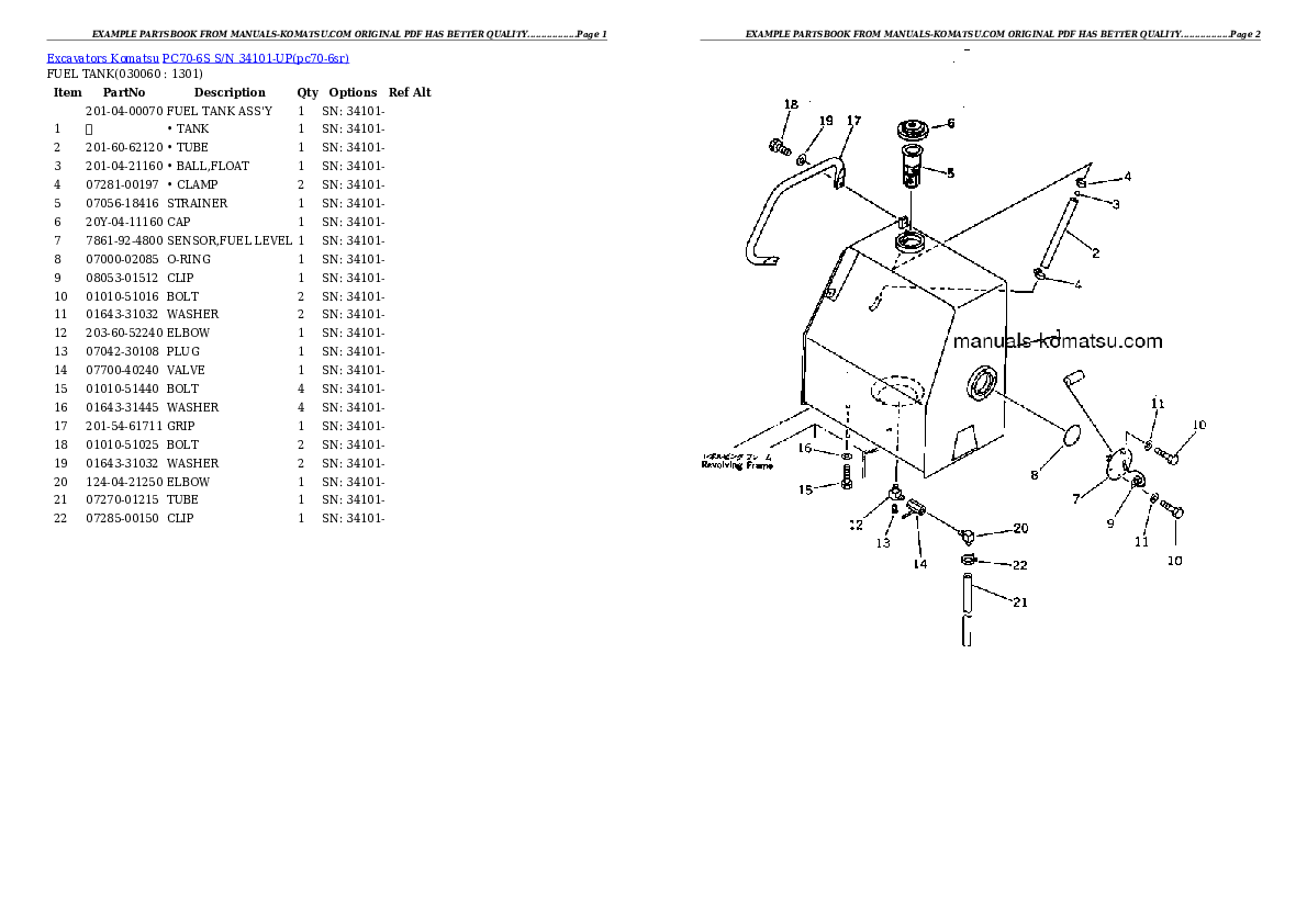 Protected: PC70-6S S/N 34101-UP Partsbook