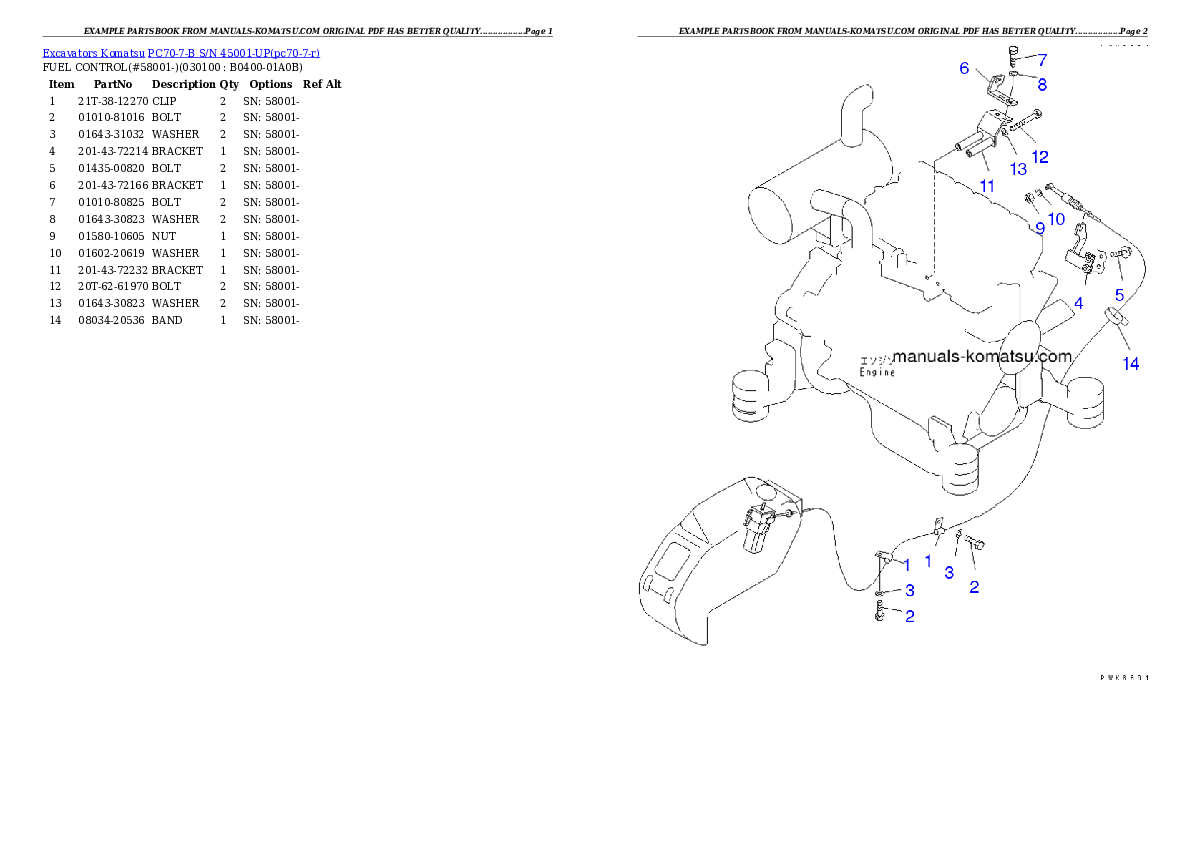 Protected: PC70-7-B S/N 45001-UP Partsbook
