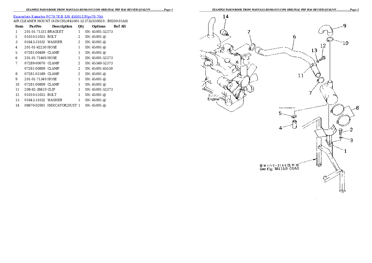 PC70-7E-B S/N 45001-UP Partsbook