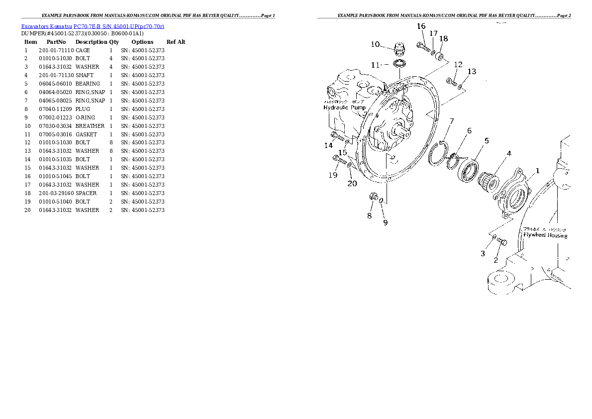 Protected: PC70-7E-B S/N 45001-UP Partsbook