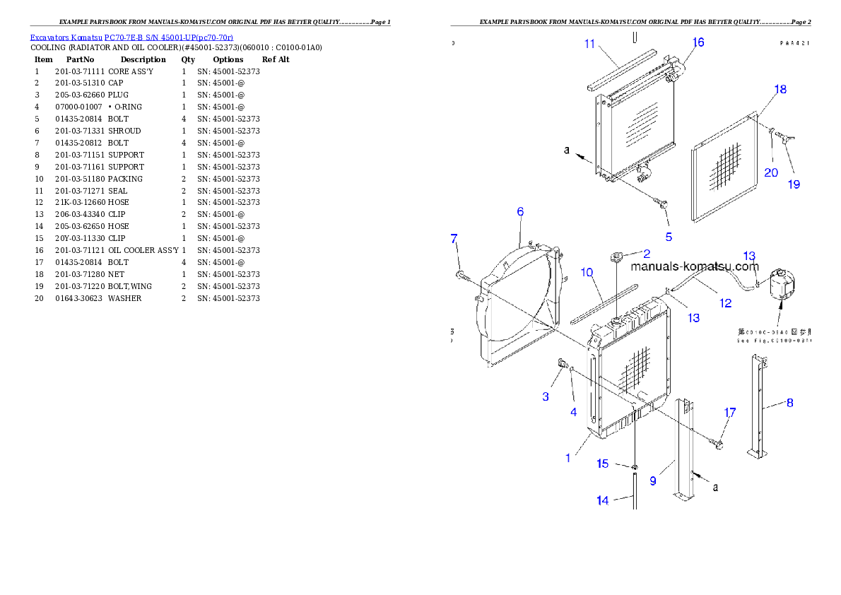 Protected: PC70-7E-B S/N 45001-UP Partsbook