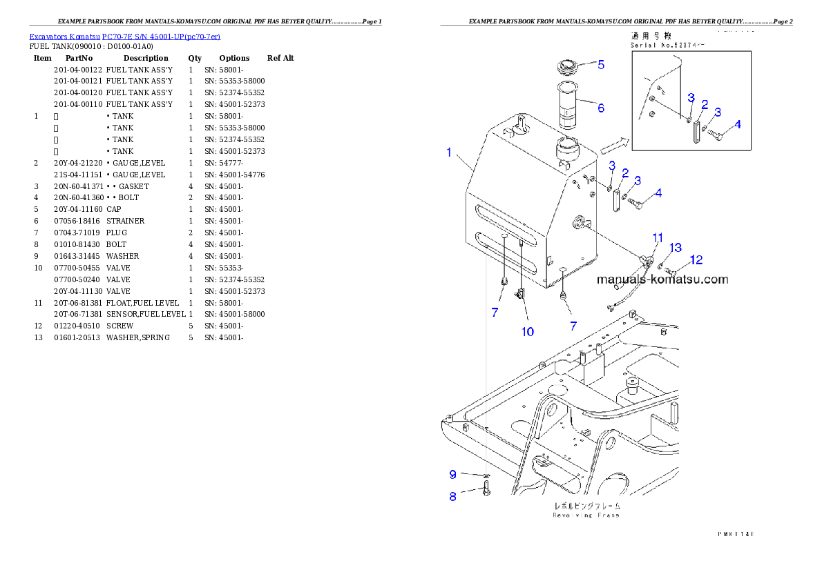 Protected: PC70-7E S/N 45001-UP Partsbook