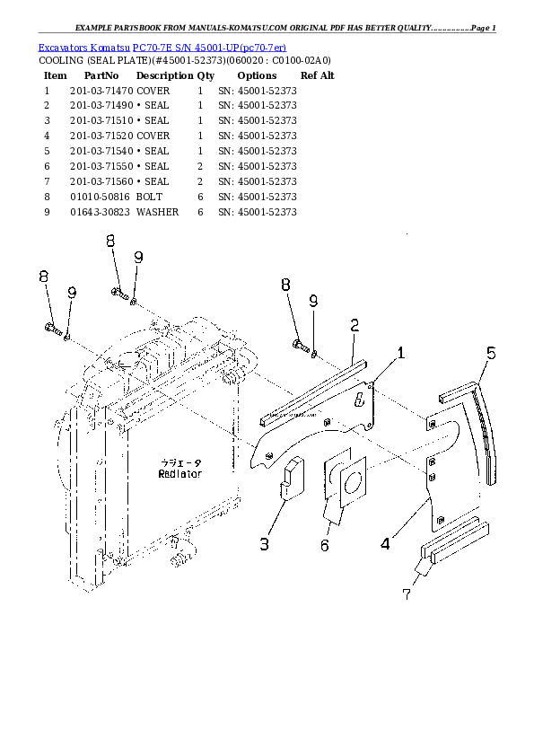 Protected: PC70-7E S/N 45001-UP Partsbook