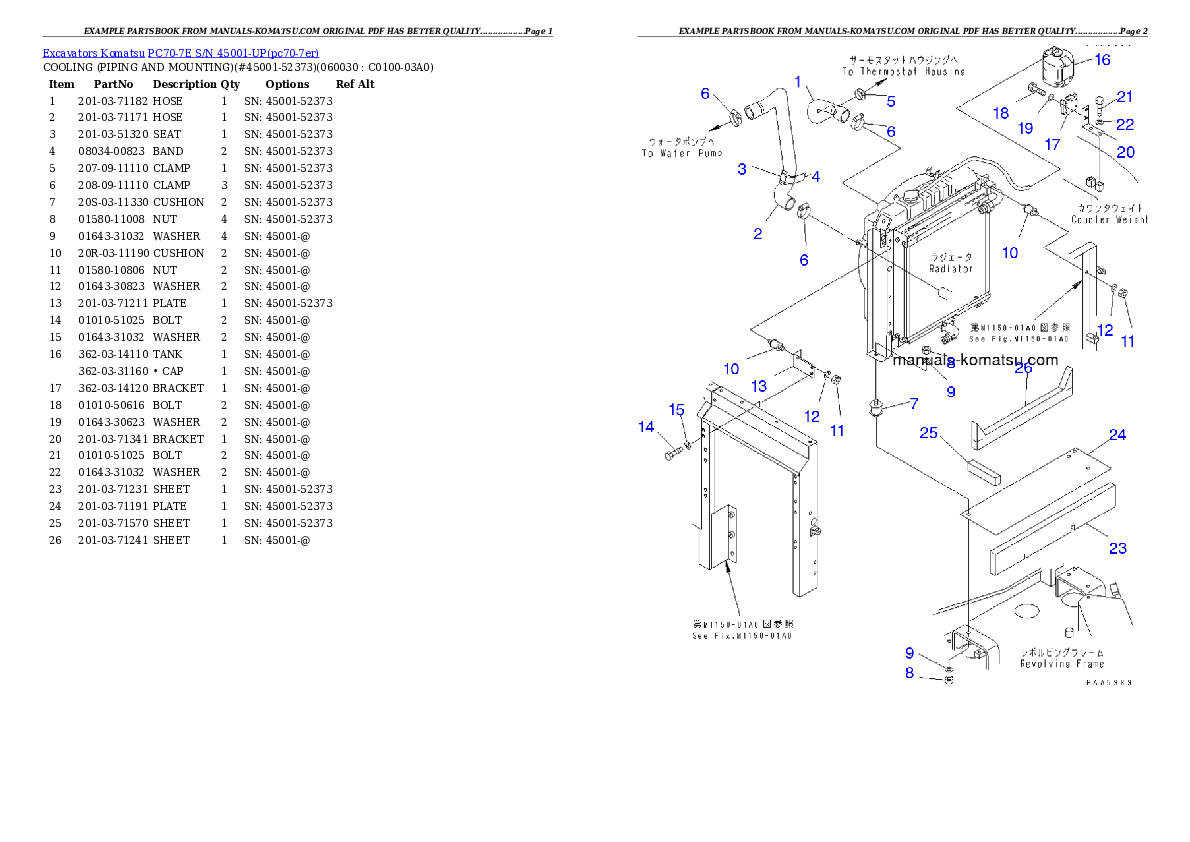 Protected: PC70-7E S/N 45001-UP Partsbook