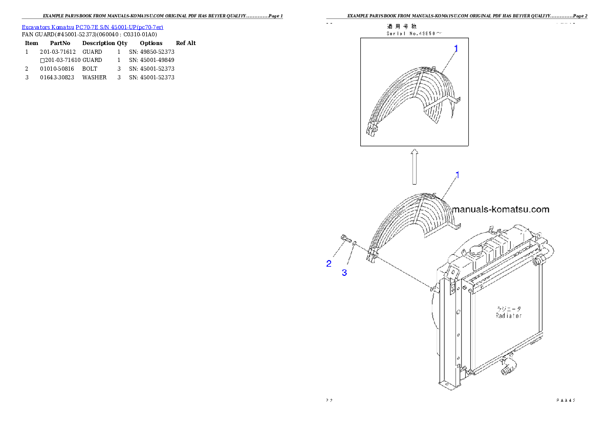 Protected: PC70-7E S/N 45001-UP Partsbook