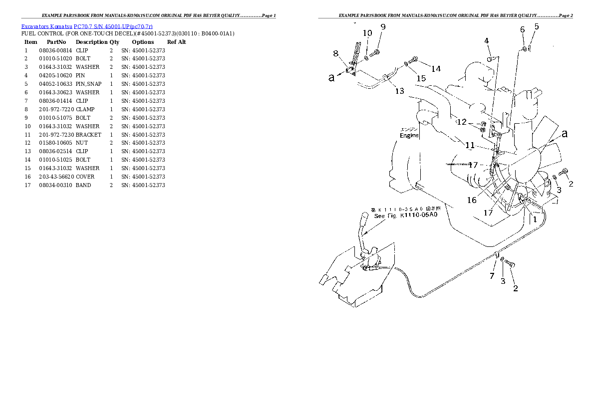 Protected: PC70-7 S/N 45001-UP Partsbook