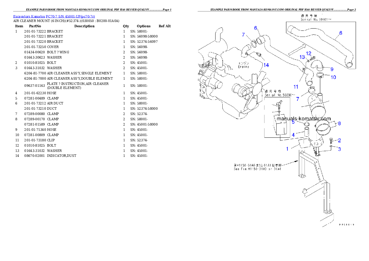 Protected: PC70-7 S/N 45001-UP Partsbook