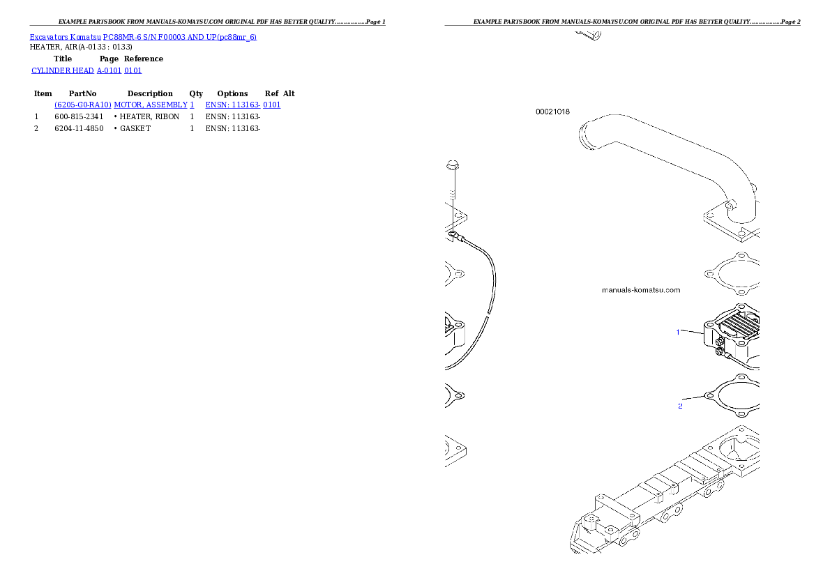 Protected: PC88MR-6 S/N F00003 AND UP Partsbook