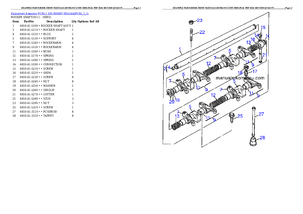 PC95-1 S/N R00007-R05144 Partsbook