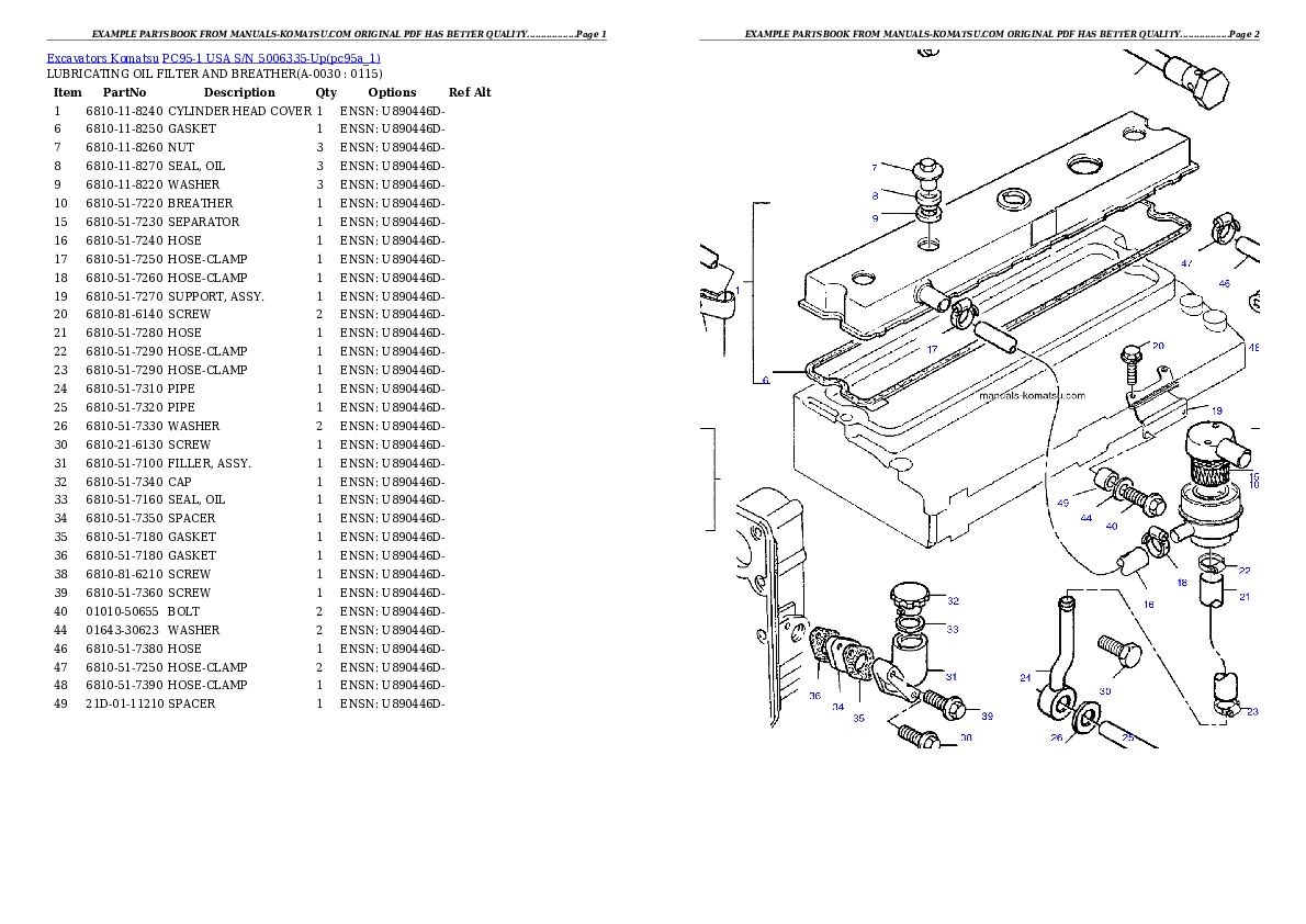 PC95-1 USA S/N 5006335-Up Partsbook