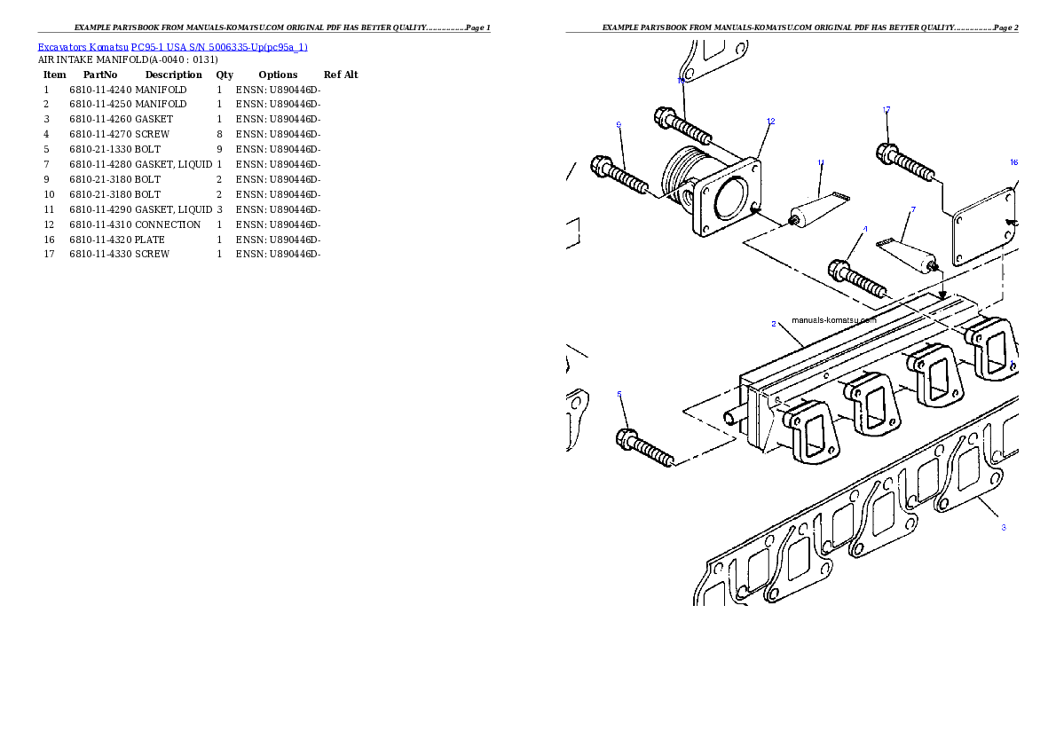 Protected: PC95-1 USA S/N 5006335-Up Partsbook