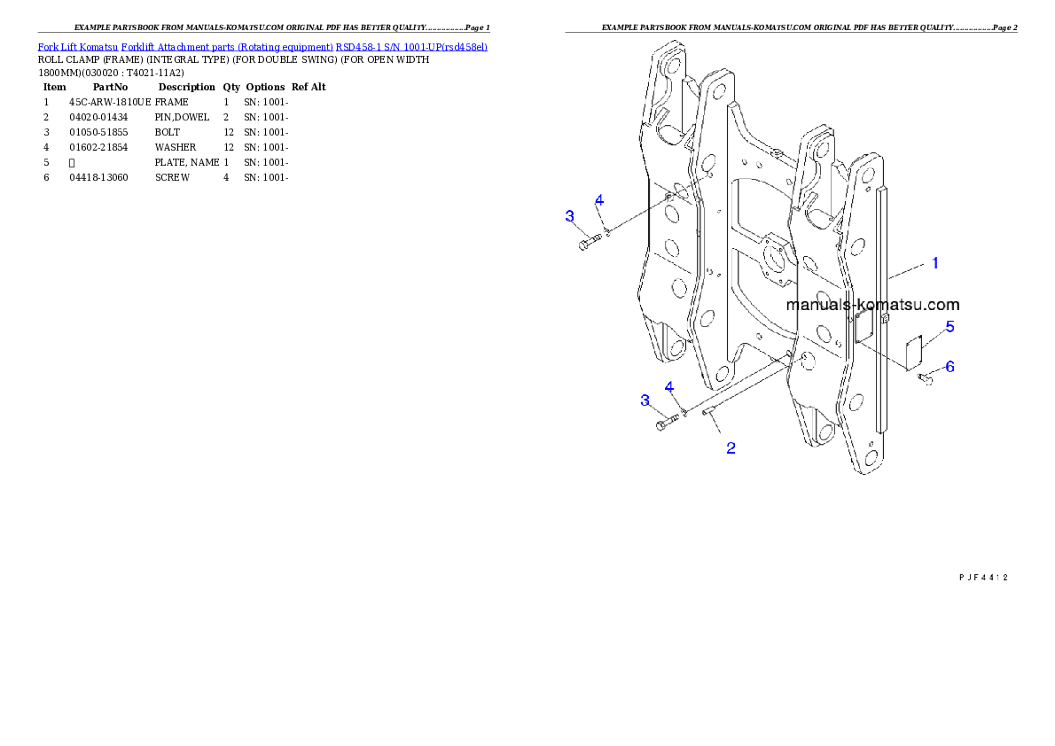 RSD458-1 S/N 1001-UP Partsbook