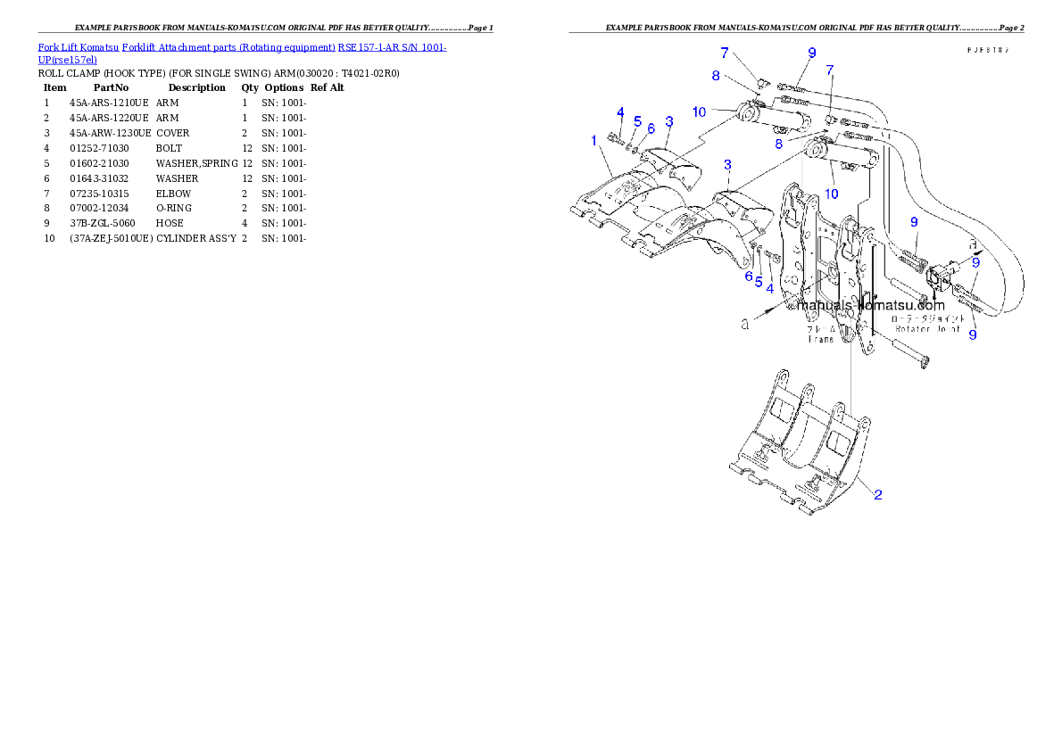 RSE157-1-AR S/N 1001-UP Partsbook