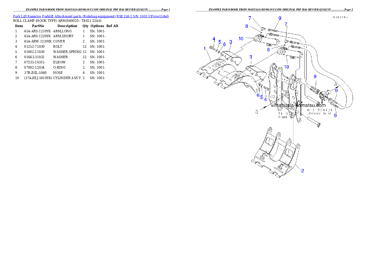 RSE158-2 S/N 1001-UP Partsbook