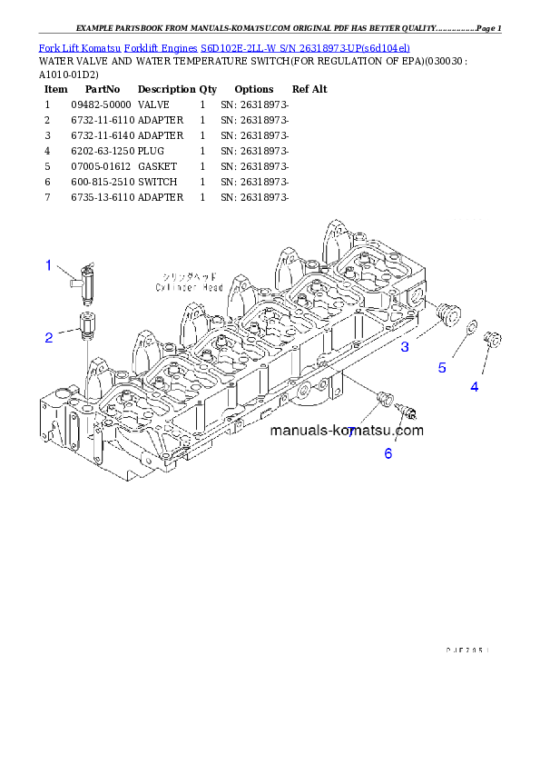 S6D102E-2LL-W S/N 26318973-UP Partsbook