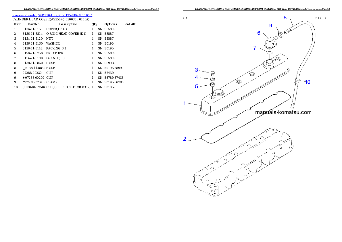 S6D110-1B S/N 50195-UP Partsbook