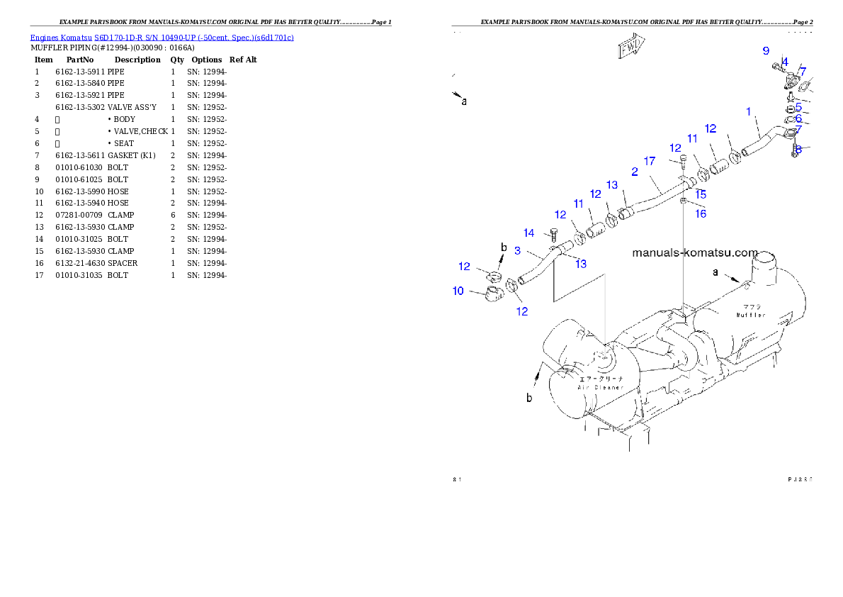 Protected: S6D170-1D-R S/N 10490-UP (-50cent. Spec.) Partsbook