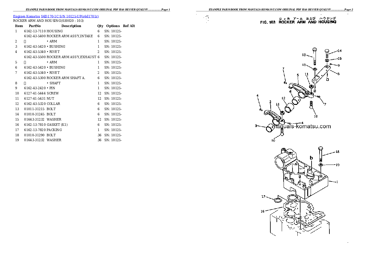 S6D170-1C S/N 10125-UP Partsbook