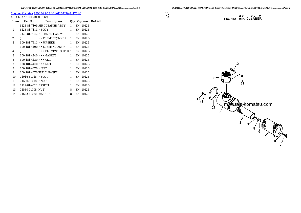 Protected: S6D170-1C S/N 10125-UP Partsbook