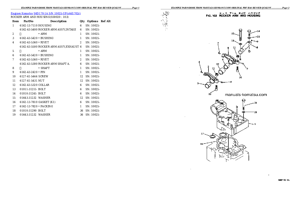 S6D170-1A S/N 10025-UP Partsbook