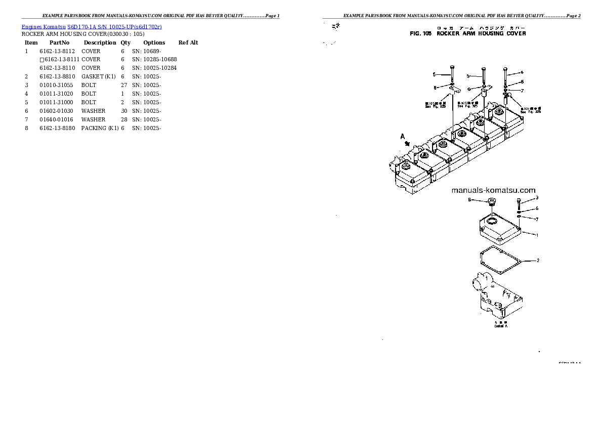 S6D170-1A S/N 10025-UP Partsbook