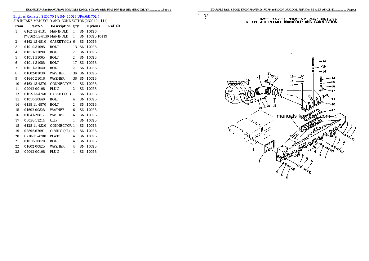 Protected: S6D170-1A S/N 10025-UP (Komatsu eng. Installed) Partsbook