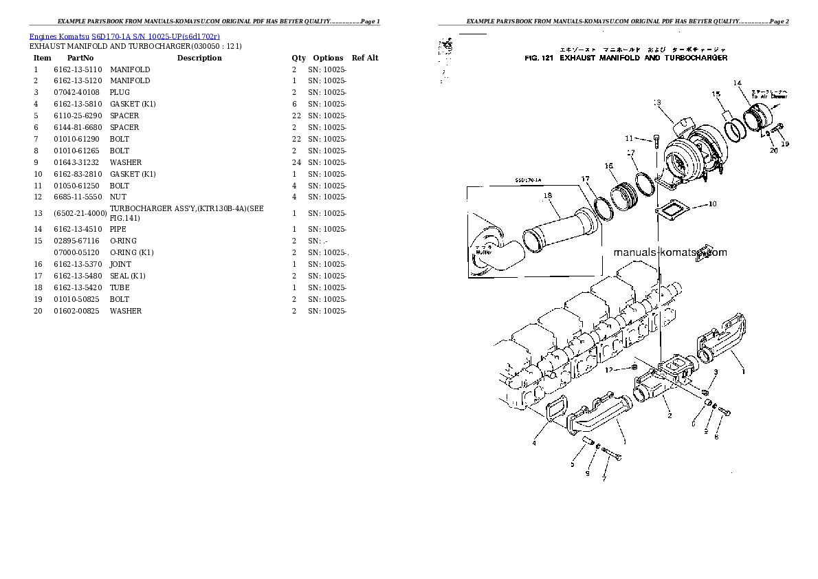 Protected: S6D170-1A S/N 10025-UP (Komatsu eng. Installed) Partsbook